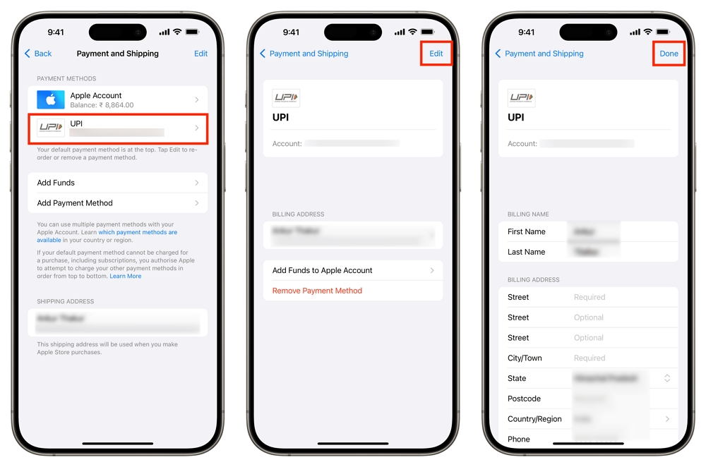 update the billing details of an existing card