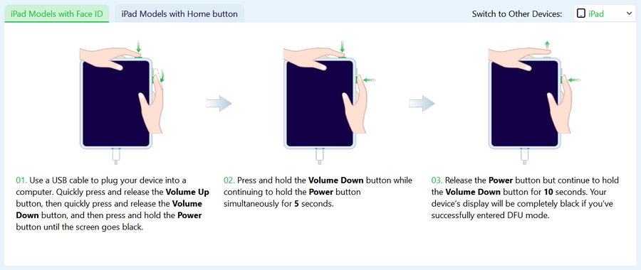 Entering DFU Mode on iPad with Face ID