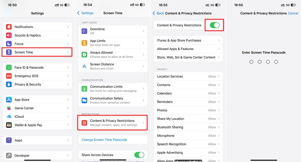 Turning off Content & Privacy Restrictions on iPhone