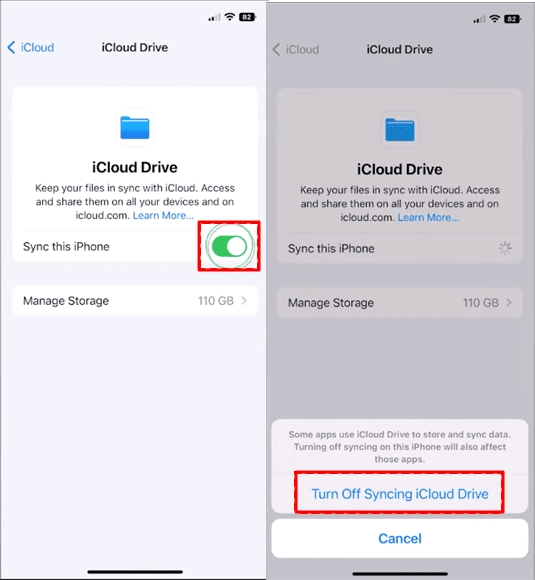 Turn off and on iCloud Drive