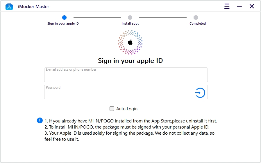  Open iMocker Master and Sign in with Your Apple ID